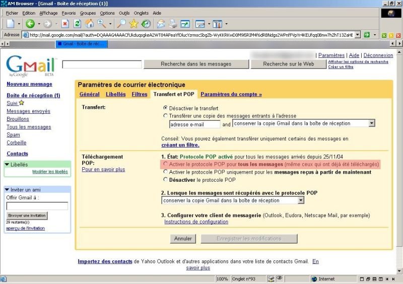 param&egrave;tres gmail